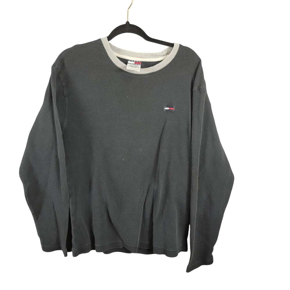 Vintage Tommy Hilfiger Jeans Thermal Waffle Knit Long Sleeve Tee Mens 2XL Gray